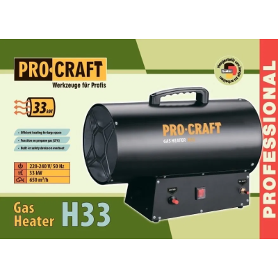 Теплова гармата з терморегулятором Procraft H33 для обігріву приміщень прямого нагріву